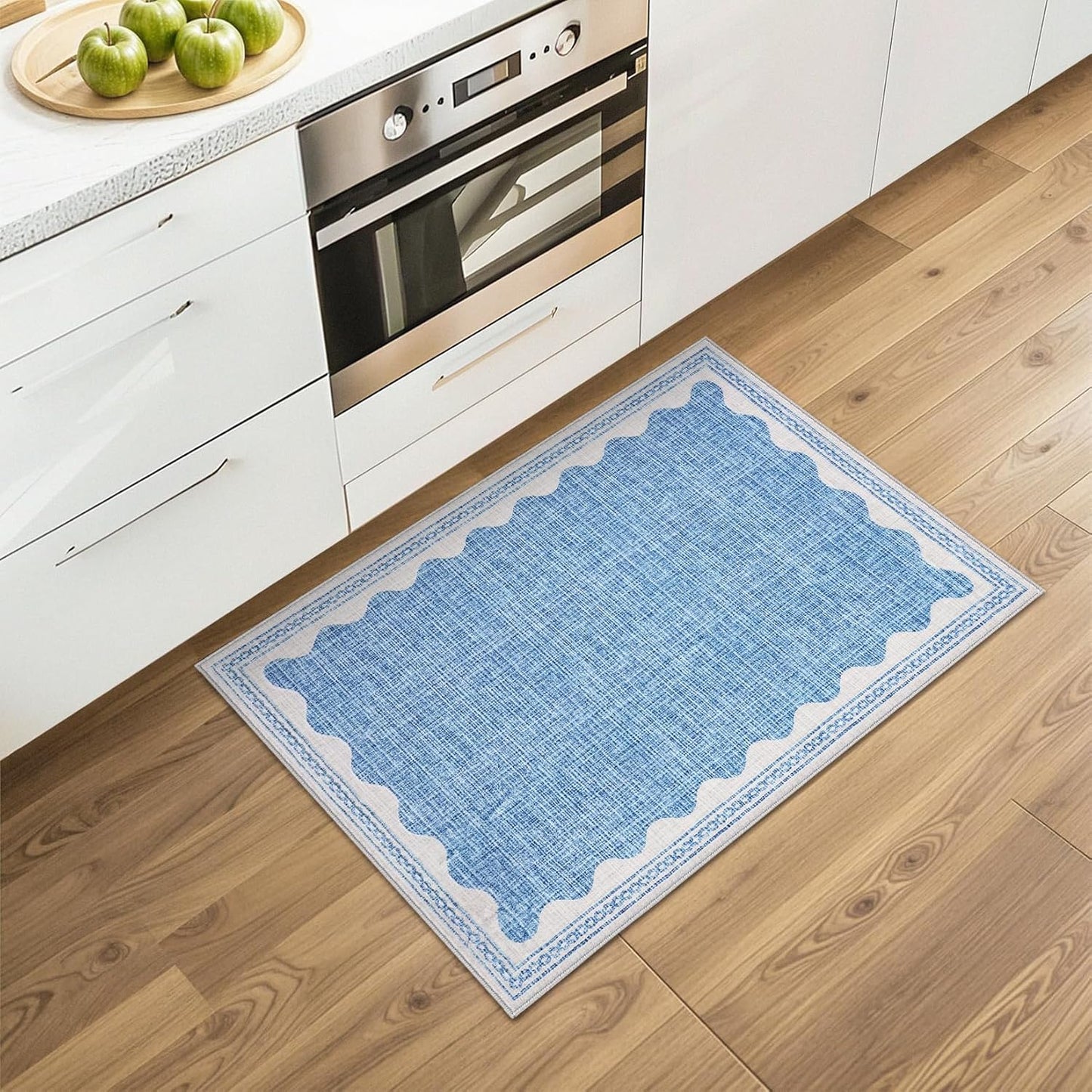 Scalloped Rug 2x3 Rugs for Entryway, Solid Blue Rugs Small Area Rug Non Slip Scalloped Bath Mat, Washable Front Door Mat Indoor Entrance,Soft Girls Nursery Dorm Carpet for Bedroom Kitchen