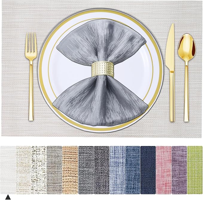 BETEAM Placemats Set of 8, Woven Vinyl Placemat for Dining Table Washable Wipeable Kitchen Place Mats Durable Indoor Outdoor Table Mats