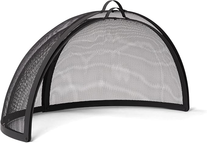 SUNCREAT Outdoor Fire Pit Spark Screen Cover Accessory, Patio Round Easy-Opening Fire Mesh Screen Guard, Heavy Duty Steel Fire Pit Ember Lid with Hinge, 32 Inch