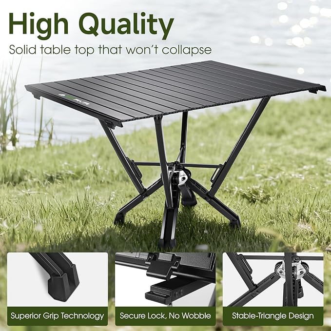 Folding Camping Table — Stable Roll-Up Aluminum Design, Solid Support Structure, Portable Outdoor Table for Camping, Cooking, RV & Travel