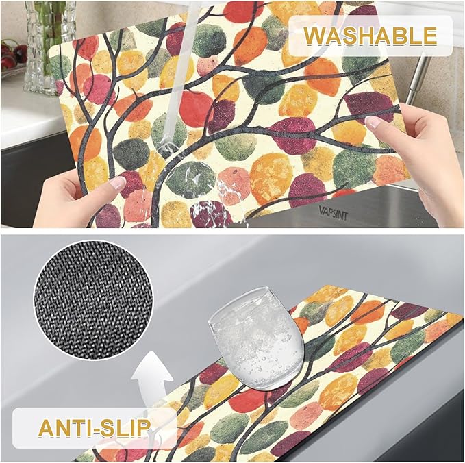 Rainbow Tree Placemats Set of 4 - Faux Leather Resistant Placemats for Dinner Table, Non-Slip Waterproof Oil-Proof Washable Reusable Placemat for Indoor Outdoor Kitchen Decor, 15.75In*11.81In