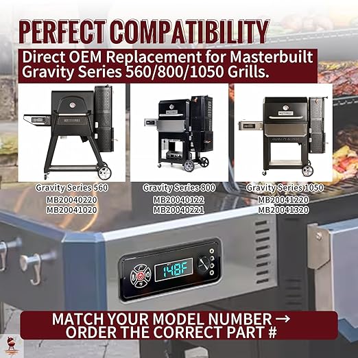 Replacement Non-WiFi Controller Combo Set for Masterbuilt Gravity Series 560/800/1050 Digital Charcoal Grill + Smoker – Full Kit Includes Control Panel, 4 Meat Probes, 3 Door Switches & Power Adapter