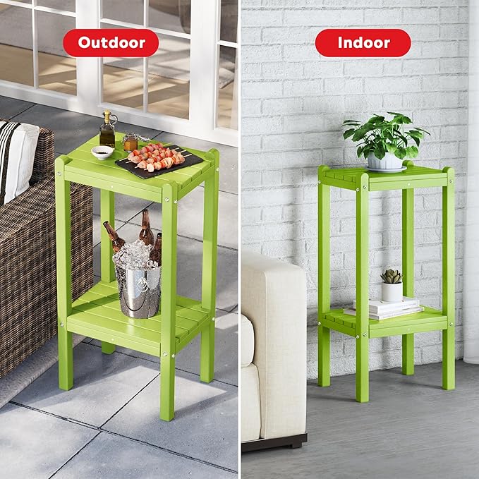 Costaelm Outdoor Side Table, 2-Tier Small Patio Coffee Tables for Outside, Outdoor End Tables for Patio, Adirondack Side Table for Outside, Outside Table for Pool, Porch, Garden, Lime