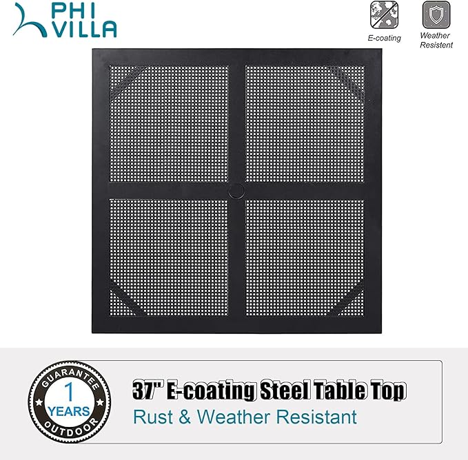 PHI VILLA 37 Inch Outdoor Dining Table Metal Steel Mesh Patio Dining Table Umbrella Table with 1.57" Umbrella Hole (Mesh)