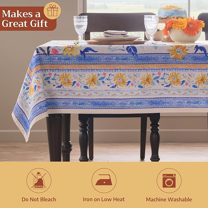 Maison d'Hermine Table Cloth Rectangle Table 100% Cotton Tablecloth for Dining Room, Farmhouse, Home, Hotel, Parties & Wedding - Ideal for Easter Decorations Spring & Summer (Girassol, 60" x 90")