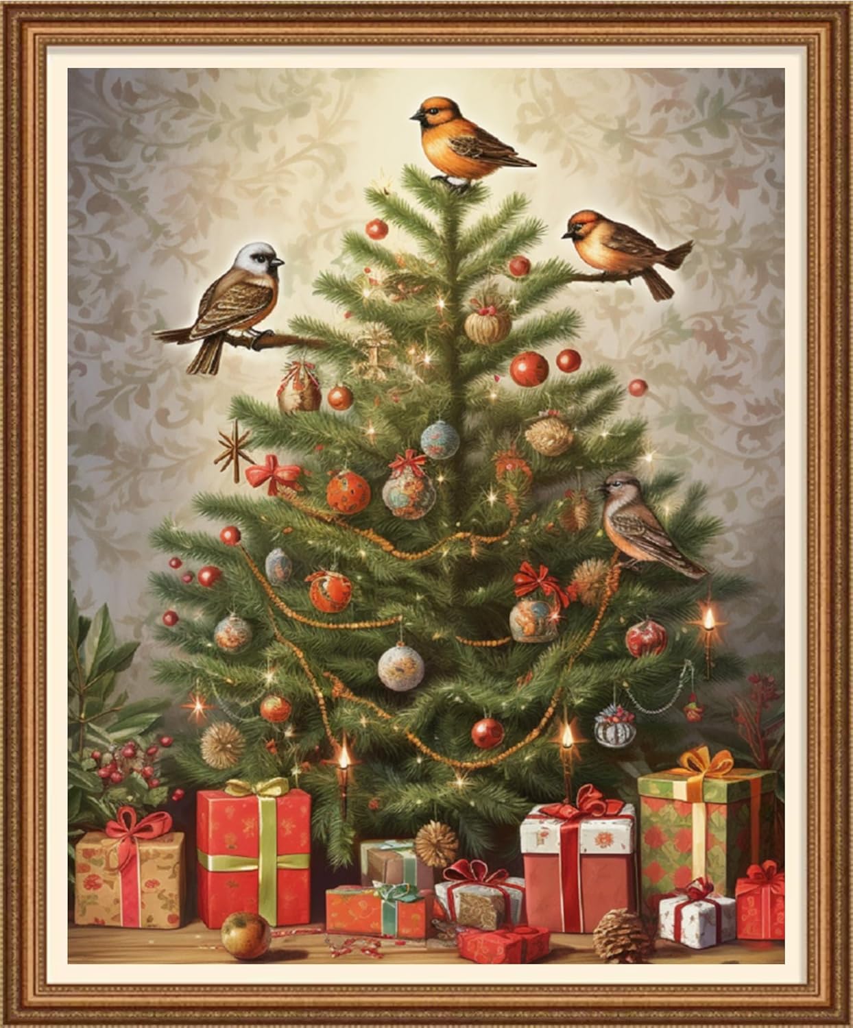 Disnesart Cross Stitch Stamped Full Embroidery Kits DIY 11CT Cotton Thread Printed DIY Needlepoint Kits Craft Needlework Set Cross-Stitch Stamped Sets-Little Bird Christmas Tree 16x20 inch