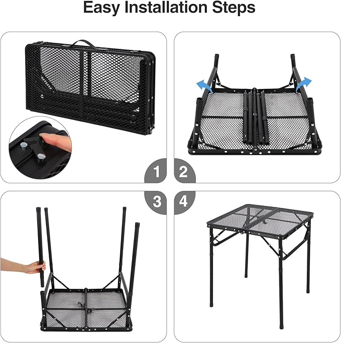 RedSwing Portable Grill Table for Outside, Aluminum Square Folding Grill Stand Table for Outdoor Camping Picnic BBQ, Lightweight Adjustable Height, 24"x24", Black