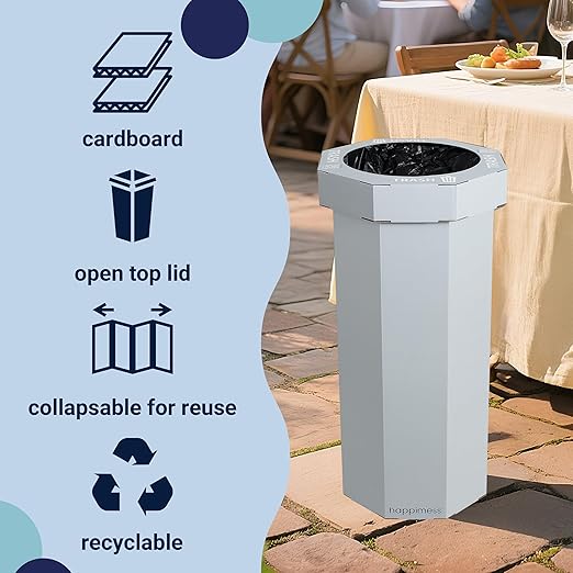 Eyely MPH1300C-SET2 Sal 25-Gallon Disposable Corrugated Cardboard Event Trash Can and Recycling Bin for BBQs, Beach, Parties & Events & Outdoor Activities, Fog Gray (Set of 2)