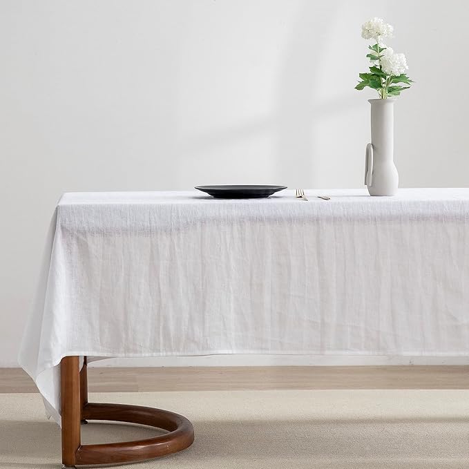 EVERLY 100% Pure Linen Rectangle Tablecloths 60x84Inches for Dining, Buffet Parties, Picnic,Events, Weddings and Restaurants, Decorative Halloween, Thanksgiving Machine Washable Tablecloths-White