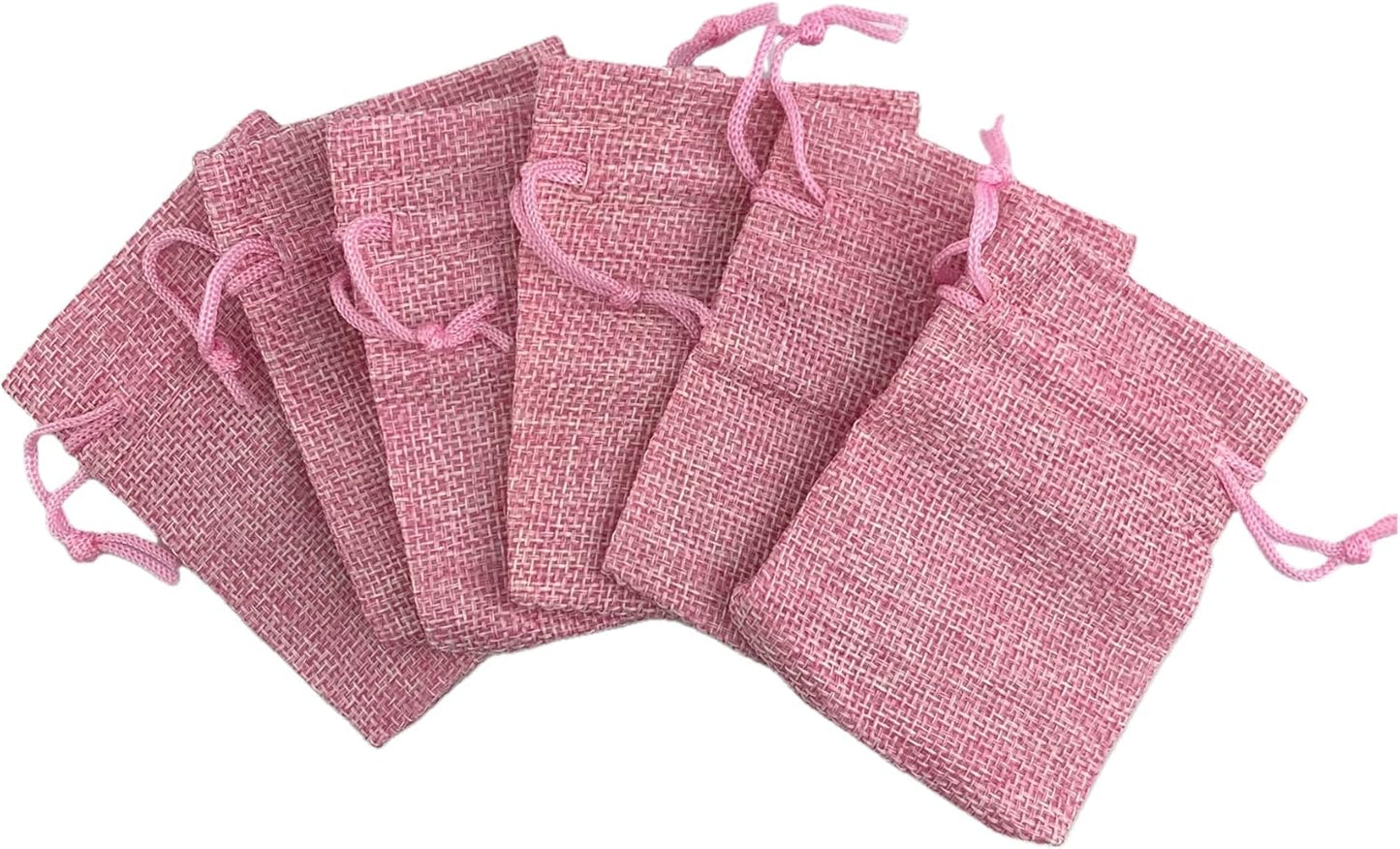 Palmhomee Pack Of 25 Burlap Gift Bags with Drawstring Linen Jewelry Pouches Wedding Hessian Jute Bags for Birthday and Treat Pouches Party Wedding Favors Gift (3.6x4.8 Inch, Pink)