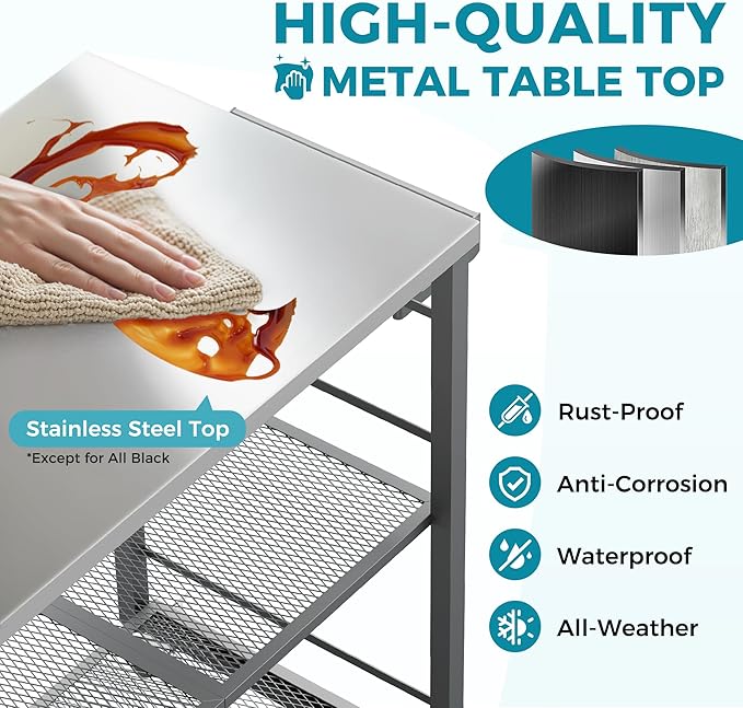 Ciokea Folding Outdoor Grill Cart with Wheels, 3-Shelf Grill Table with 27x18IN Stainless Steel Top, Rolling Pizza Oven Stand, Metal Portable Cart for BBQ Patio Camping (Grey)