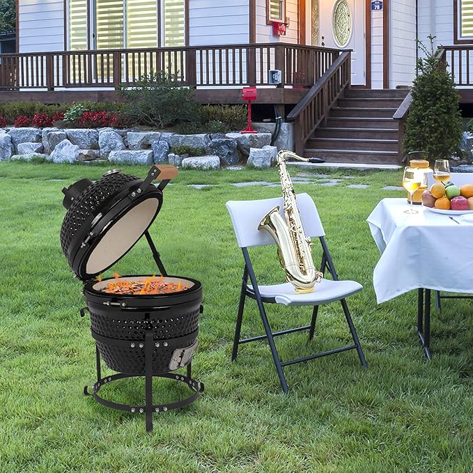 VINGLI 13" Kamado Charcoal Grill Portable Barbecue Grill BBQ Kettle Stand Lid Perfect for Outdoor Camping Patio Backyard Picnic