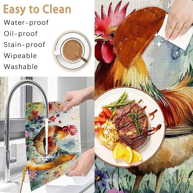 6 Pcs Placemats,Chicken Placemat,Flower Field Table Mats Washable Recyclable Table Placemats for Indoor Outdoor Heat Resistant Kitchen Dining 12"x18"