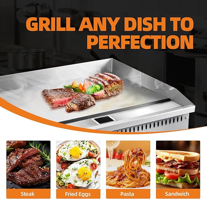 48" Commercial Countertop Griddle, 4 Burners Gas Griddle, 120000 BTU Output, Stainless Steel Flat Top Grill Hot Plate with Natural Gas and Propane Conversion Kit for Restaurant, Food Truck