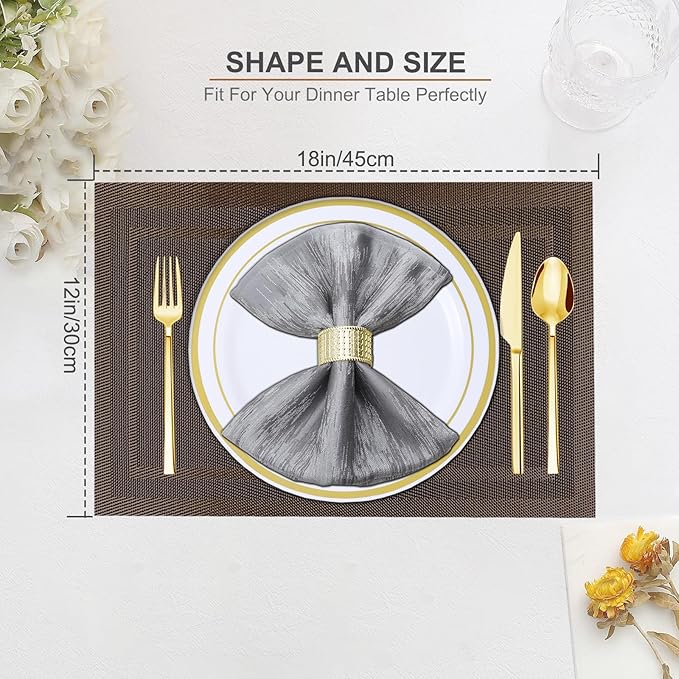 BETEAM Placemats Set of 8, Woven Vinyl Placemat for Dining Table Washable Wipeable Kitchen Place Mats Durable Indoor Outdoor Table Mats