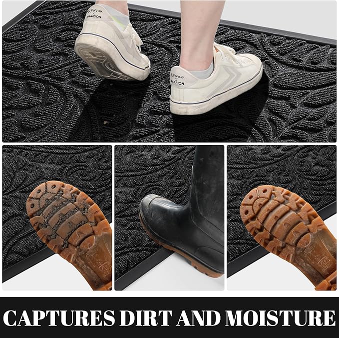 Yimobra Large Door Mat Outside Entrance 47x24, Waterproof Sturdy Outdoor Mats for Front Door, Heavy Duty Non-Slip Doormat for Garage Patio Entryway Indoor, Easy Clean, Black