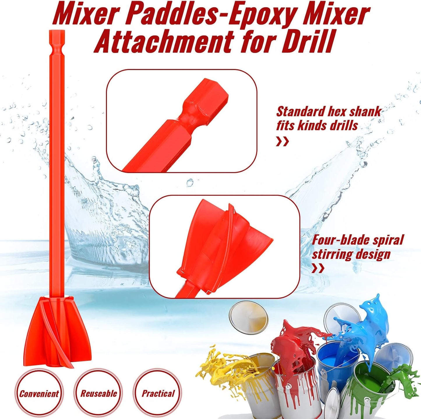 12 Pieces Paint Mixer Drill Attachment,Helix Paint Mixer Resin Drill Mixer Paint Stirrers Drill Attachment for 1 Gallon of Paint Epoxy Resin Silicone Jewelry Casting Molds (Red)