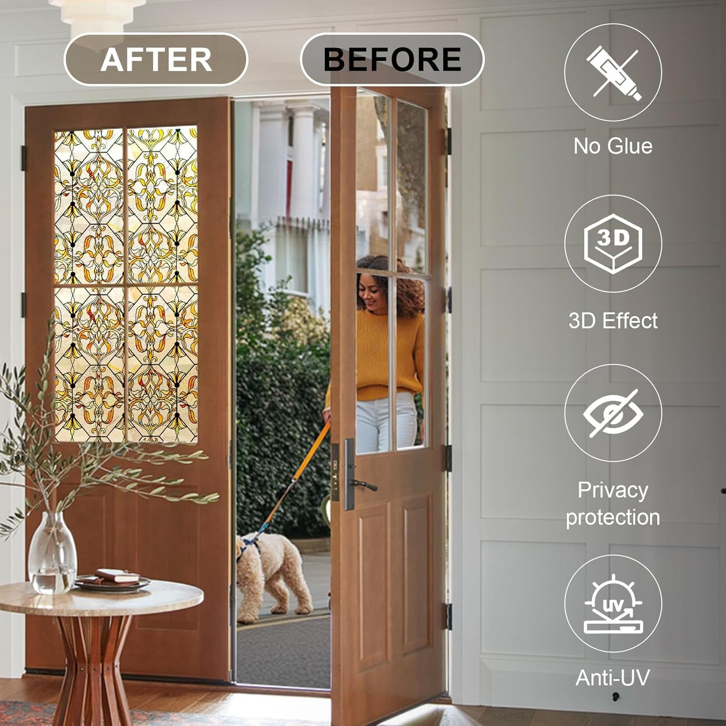 3D Stained Glass Window Privacy Film, Heat Control UV Blocking Static Cling Decorative Window Film for Bathroom,Front Door,Home Non Adhesive,GiltGaze 23.6 x 35.4 inches