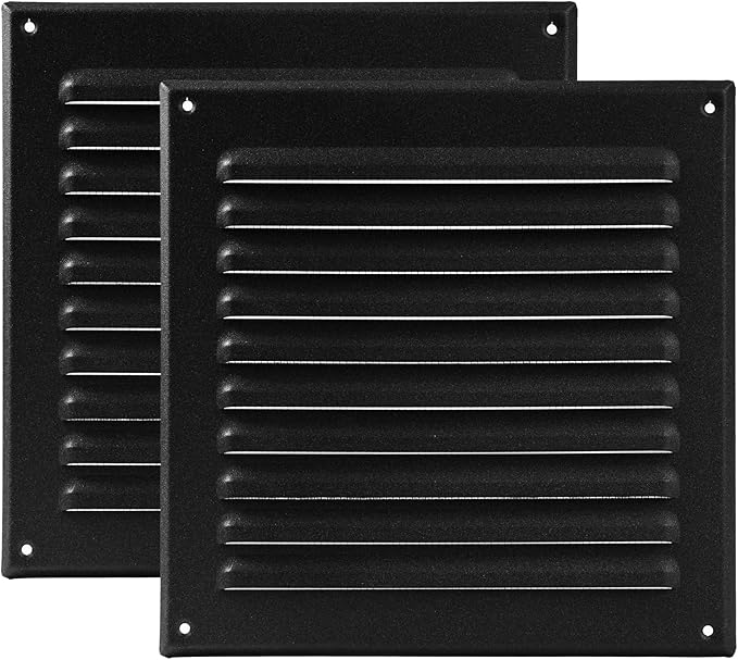 Vent Systems 8 x 8 Inch (Inner) - Pack of 2 - Black Metal Soffit Vent Cover - Durable Square Air Vent Grille with Mesh Screen - Weather Resistant Ventilation Grill - Wall & Ceiling, Indoor & Outdoor