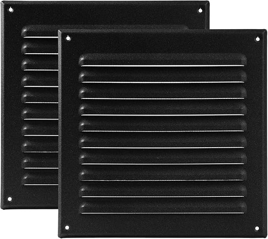 Vent Systems 8 x 8 Inch (Inner) - Pack of 2 - Black Metal Soffit Vent Cover - Durable Square Air Vent Grille with Mesh Screen - Weather Resistant Ventilation Grill - Wall & Ceiling, Indoor & Outdoor