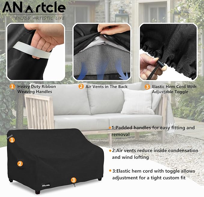 3-Seater Patio Sofa Cover,85W x 37D x 35H Inches Outdoor Couch Cover,100% Waterproof Heavy Duty Patio Sofa Covers,Patio Furniture Covers,Black