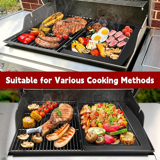 GasSaf 7599 Cast Iron Griddle for Weber Genesis II 300/600, Flat Top Grill Pan Insert for Genesis II E-310/S-310/E-315/E-335/S-335/SE-335/E-610, BBQ Griddle Pan for Weber Gas Grill Replacment Parts