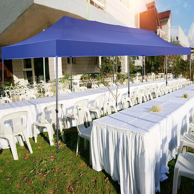 COBIZI 10x30 Pop up Canopy Tent 10x30 Canopy No Sidewall Waterproof Heavy Duty Commercial for Parties Outdoor Garden Gazebo Tent, Carry Bag with Wheel(10x30ft No Sidewalls, Dark Blue)