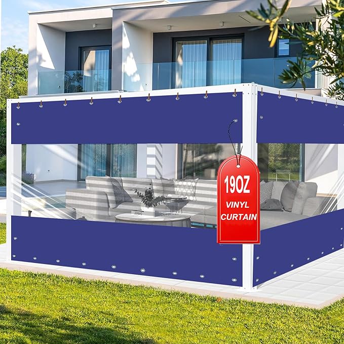FoundGo 8'H x 7'W Vinyl Curtains for Patio 19oz, Outdoor Clear Vinyl Patio Enclosure,Heavy Duty Clear Tarp Waterproof Vinyl Tarps with Grommets for Pergola, Balcony,Porch,Gazebos，-4℉ Cold Resistant