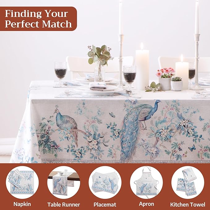 Maison d' Hermine Premium Table Cloth Square Table 100% Combed Cotton 70 x 70 Inches Tablecloth Reusable Decorative for Dining Room, Farmhouse, Party, Festive & Wedding - Peacock Utopia - Orginal