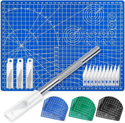 Anezus Exacto Knife Hobby Cutter with A4 Self Healing Cutting Mat Hobby Knife Set with 30 PCS Exacto Blades Precision Art Knife for Crafts Paper Scrapbooking Stencil
