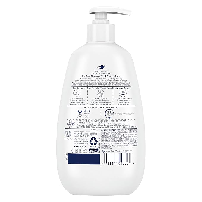 Dove Advanced Care Hand Wash Deep Moisture 4 Count for Soft, Smooth Skin, More Moisturizers than the Leading Ordinary Hand Soap, 12 oz