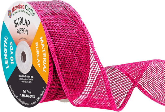 Mandala Crafts Hot Pink Burlap Ribbon 1.5 Inches Wide Jute Ribbons for Crafts - 20 Yds Roll Rustic Burlap Wrap Trim Ribbons for Wreaths Bows Wedding Party Decoration