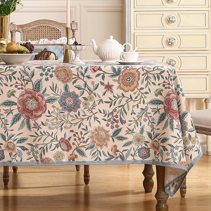 Designer Vintage Linen Small Rectangle Tablecloth,William Morris Floral Colorful Pattern Table Cloth,Decor Table Cover for Kitchen,Dining,Thanksgiving,Christmas,55"*71"-Flowershadow a