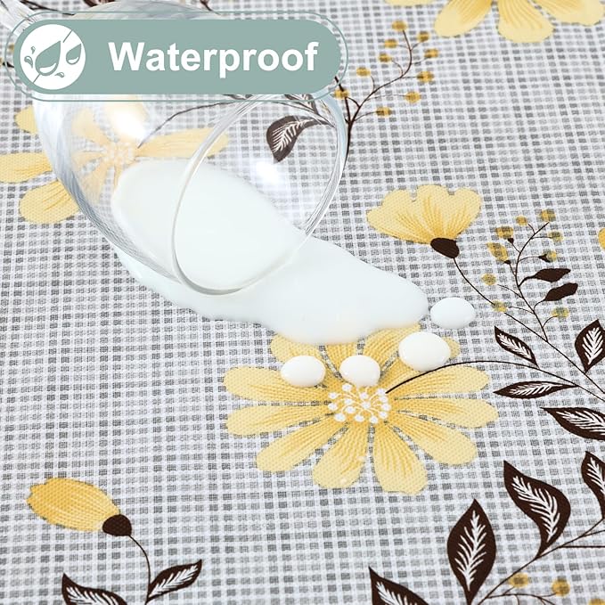 misaya Rectangle Waterproof Vinyl Table Cloth, Wipeable Tablecloth with Flannel Backing, Plastic Table Cover for Dinner, Picnic, Indoor and Outdoor (Yellow Flowers, 60" x 120")