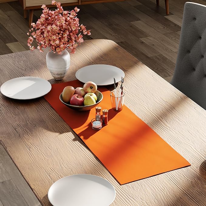 Encasa XO Table Runner 13"x36" Long | Cotton Canvas Fabric | Orange Solid Color | Machine Washable & Durable