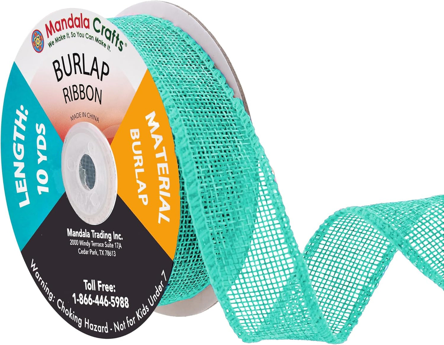 Mandala Crafts Turquoise Burlap Ribbon 1 Inch Wide Jute Ribbons for Crafts - 20 Yds Roll Rustic Burlap Wrap Trim Ribbons for Wreaths Bows Wedding Party Decoration