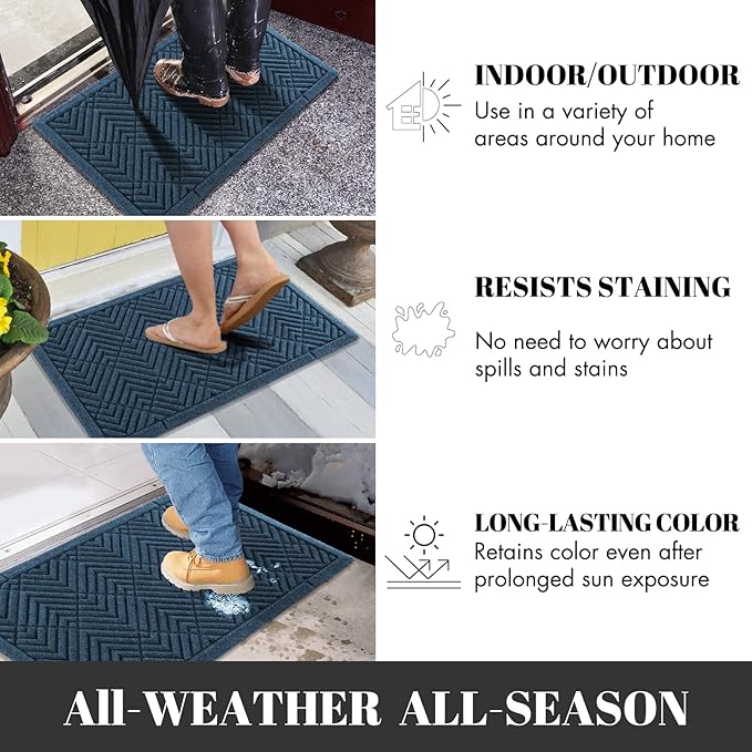 Yimobra Door Mats Outdoor 29.5x17, All-Season Waterproof Outdoor Mats for Front Door Entrance with Drainage Holes, Heavy Duty Non-Slip Doormat for Garage Patio Entryway Indoor, Blue