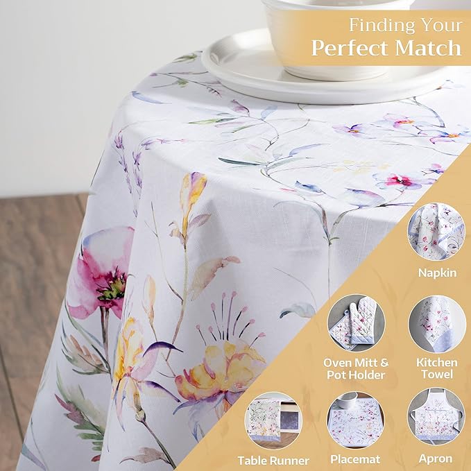 Maison d' Hermine Table Cloth Round Table 100% Cotton 63 Inches Tablecloth Reusable Decorative Everyday Use for Dining Room, Farmhouse, Home, Party, Festive & Wedding Spring Summer - Summer Floral