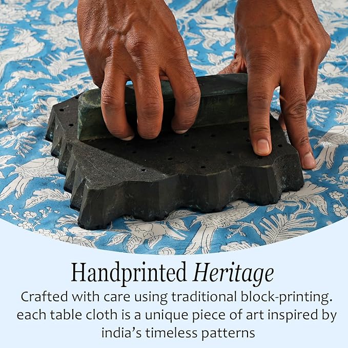 CPC Blue Sapphire 60X60 Inch Square Tablecloth Cotton Indian Block Print Tablecloth Handmade Printed Washable Cotton Table Cloth Spring Summer Weding Table Cover
