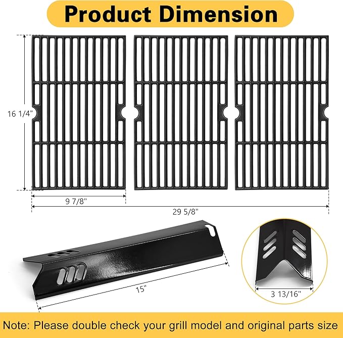 Grill Replacement Parts for Dyna Glo DGF510SBP, DGF493PNP-D, Backyard BY13-101-001-13, BHG BH13-101-099-01, Uniflame GBC1059WB, Cast Iron Grill Grates and Heat Plates for Dyna-Glo Grill Parts