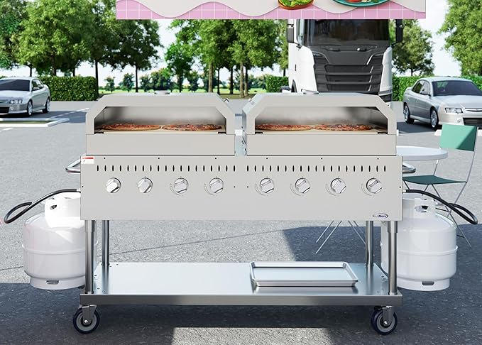 60 in. 8-Burner Commercial Outdoor Propane Gas Grill with Two 30 in. Pizza Ovens in Stainless-Steel, ETL Listed (CGKIT6-P30P30)