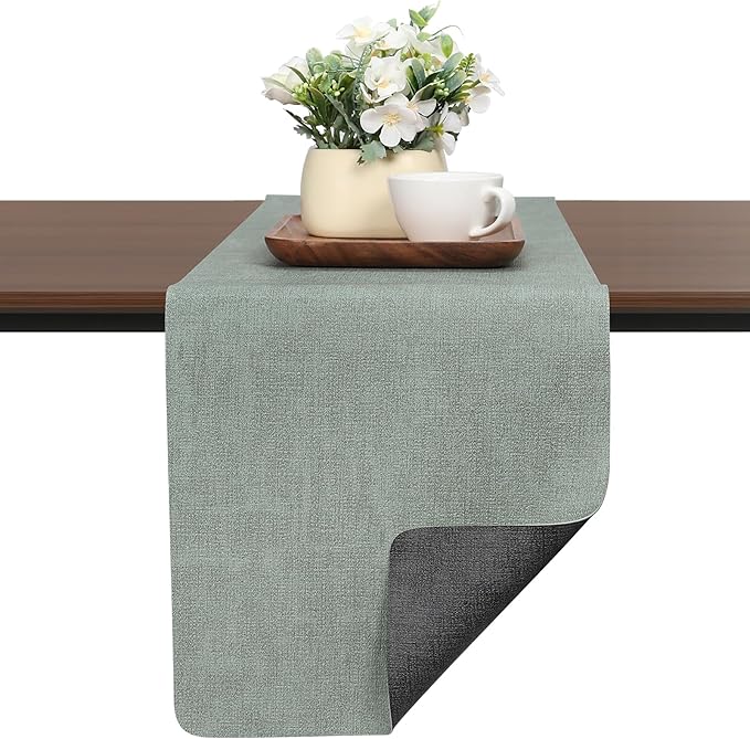 Table Runners 55 Inches Long, Dual-Sided Faux Leather Farmhouse Table Runner Waterproof Heatproof Non-Slip for Living Room Party Home Decor Holiday Decorations(Gray Sage Green, 12 x 55 Inch)
