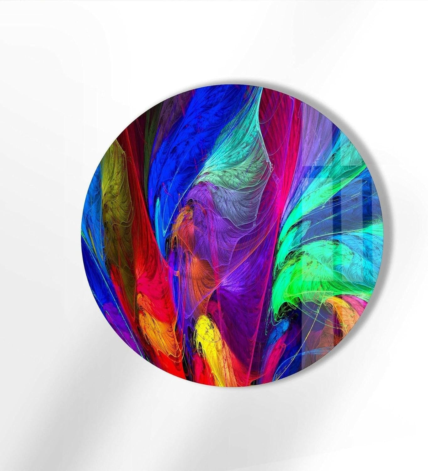 My Photostation.com 27.5''(70cm) Diameter Neon Colors Abstract Round Glass Wall Art Tempered Glass Printing Wall Decor Large Wall Art Wall Hangings