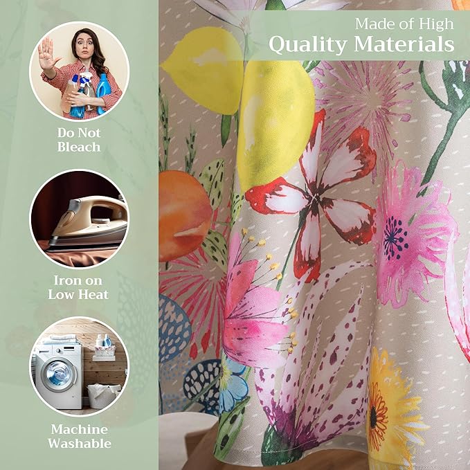 Maison d' Hermine Table Cloth Round Table 100% Cotton 63 Inches Tablecloth Reusable Decorative Everyday Use for Dining Room, Farmhouse, Home Party, Festive & Wedding Spring Summer - Jardin D'Ete - Fog