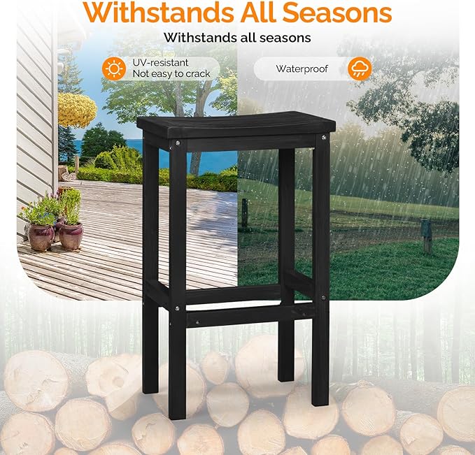 VINGLI 3-Piece Fir Wood Outdoor Bar Table and Chairs Set, Outdoor Bar Height Table with 2 Bar Stools Patio Bistro Set for Garden Balcony Backyard (Black)
