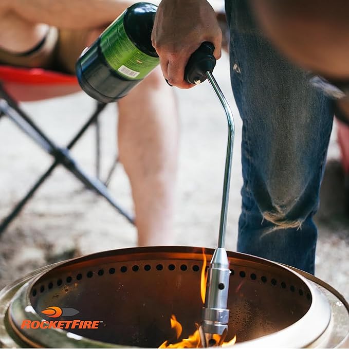 ROCKETFIRE Fire Starter Torch | Perfect Propane Torch Head, Grill Gun, Charcoal Torch | Compatible with Bernzomatic Propane & MAP/PRO Fuels | Stainless Steel Tri-Flame Tip | Fuel NOT Included | Red