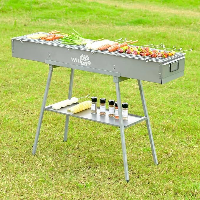 WILLBBQ Charcoal Grills Commercial Quality Portable Hibachi BBQ Lamb Skewer Folded Camping Barbecue Grill for Backyard Outdoor Cooking Use(39.4x10.3x5.1 inch) - The Perfect Gifts for Grill Lovers