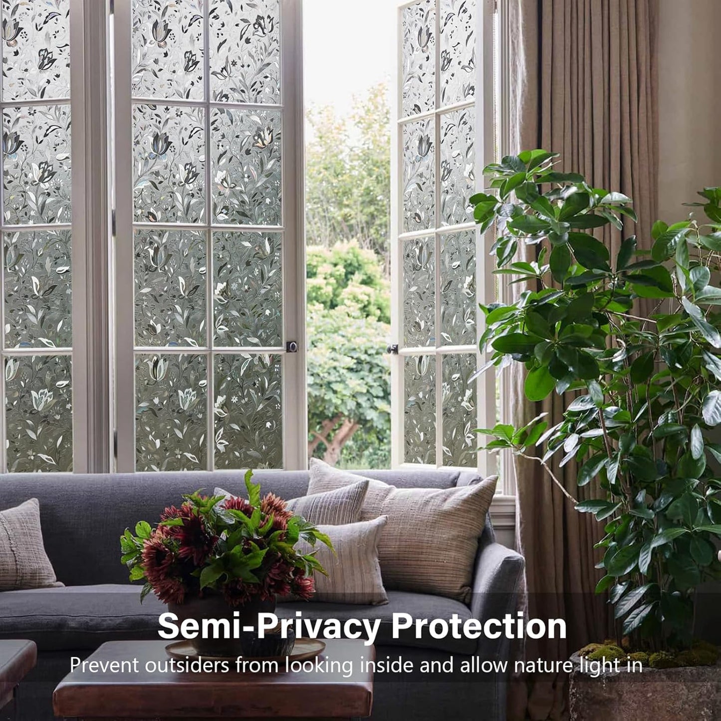 LEMON CLOUD Window Film, Decorative Window Privacy Film, Window Film Privacy Static Cling Frosted, Anti-UV Sun Blocker Heat Control for Home(Grayish Black, 17.5 x 157.4 inches)