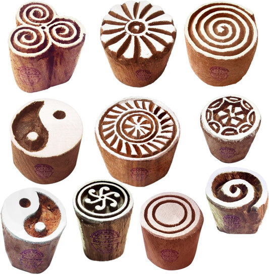 Textile Wood Blocks Original Small Round Shape Printing Stamps (Set of 10) Htag2152