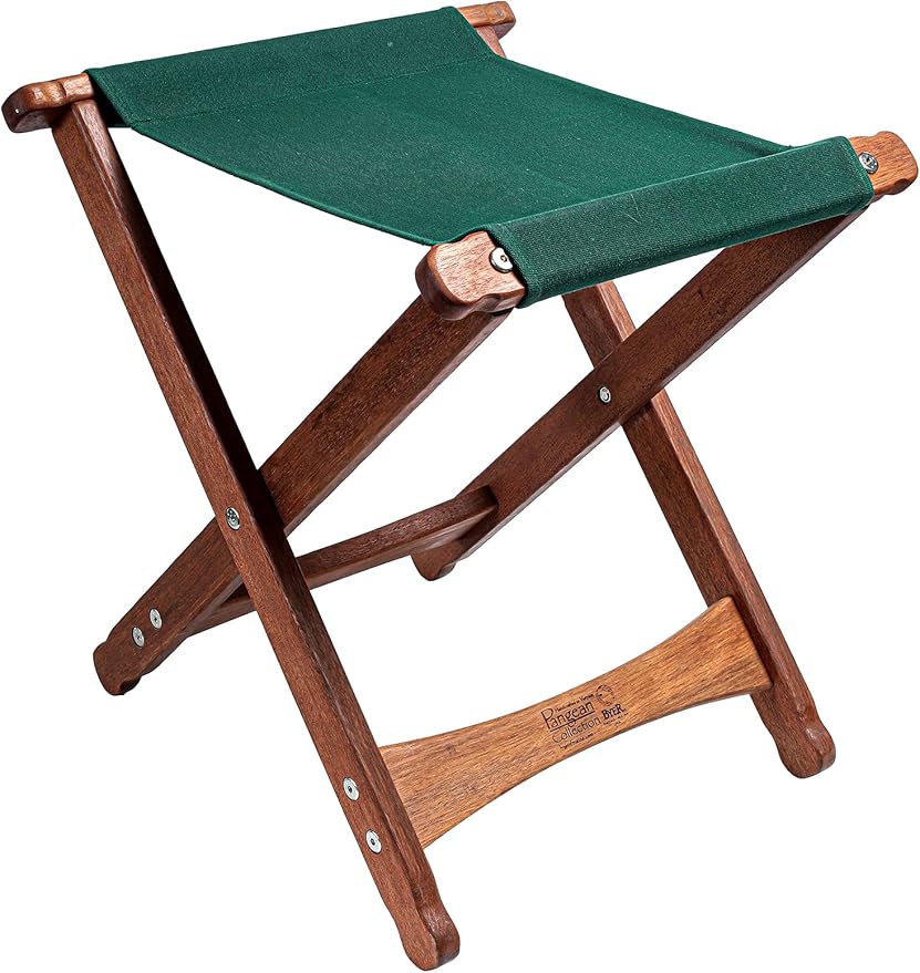 BYER OF MAINE Pangean Folding Stool – Canvas Camp & Wood Camp Stool for Portable & Outdoor Seating in Forest Green